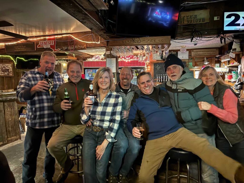 Cleveland Fagowees members enjoying drinks on a ski trip