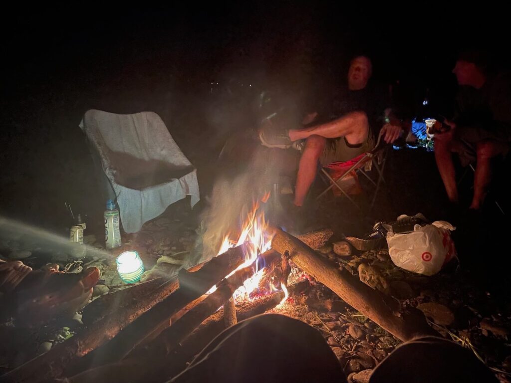 a beautiful campfire for Cleveland Fagowees kayakers