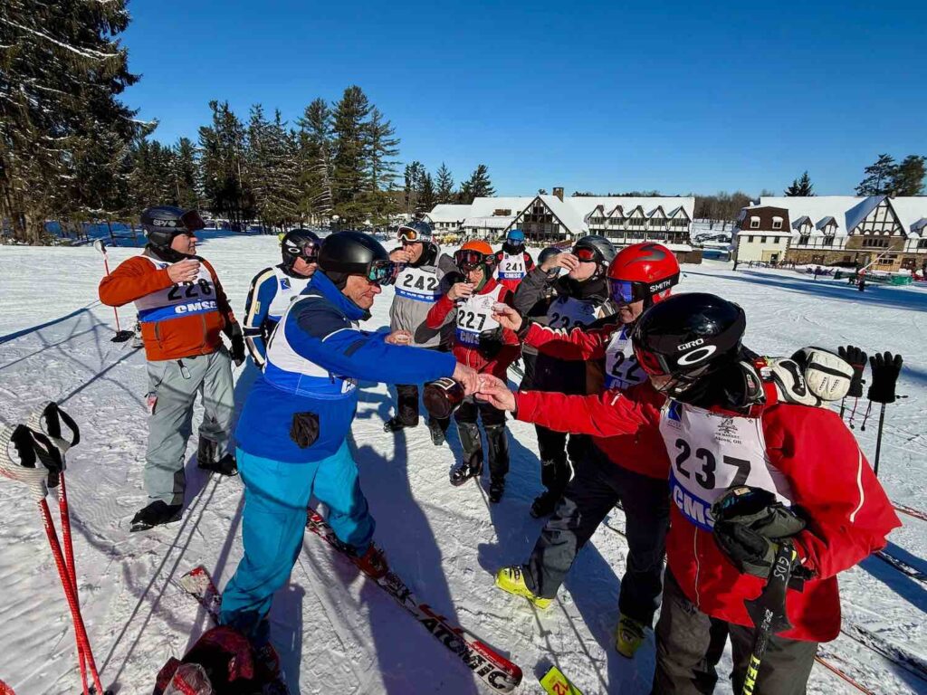 Cleveland Fagowees ski racers celebrate after their race at Peek N Peak