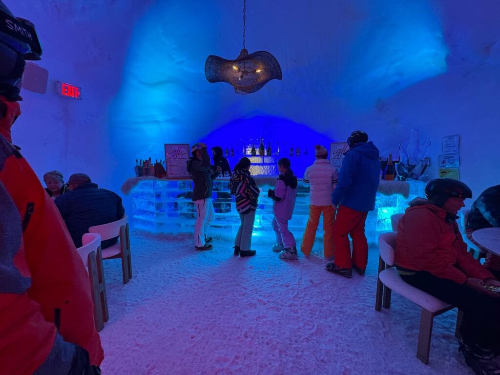 Fagowees skiers check out ice bar at Big Sky